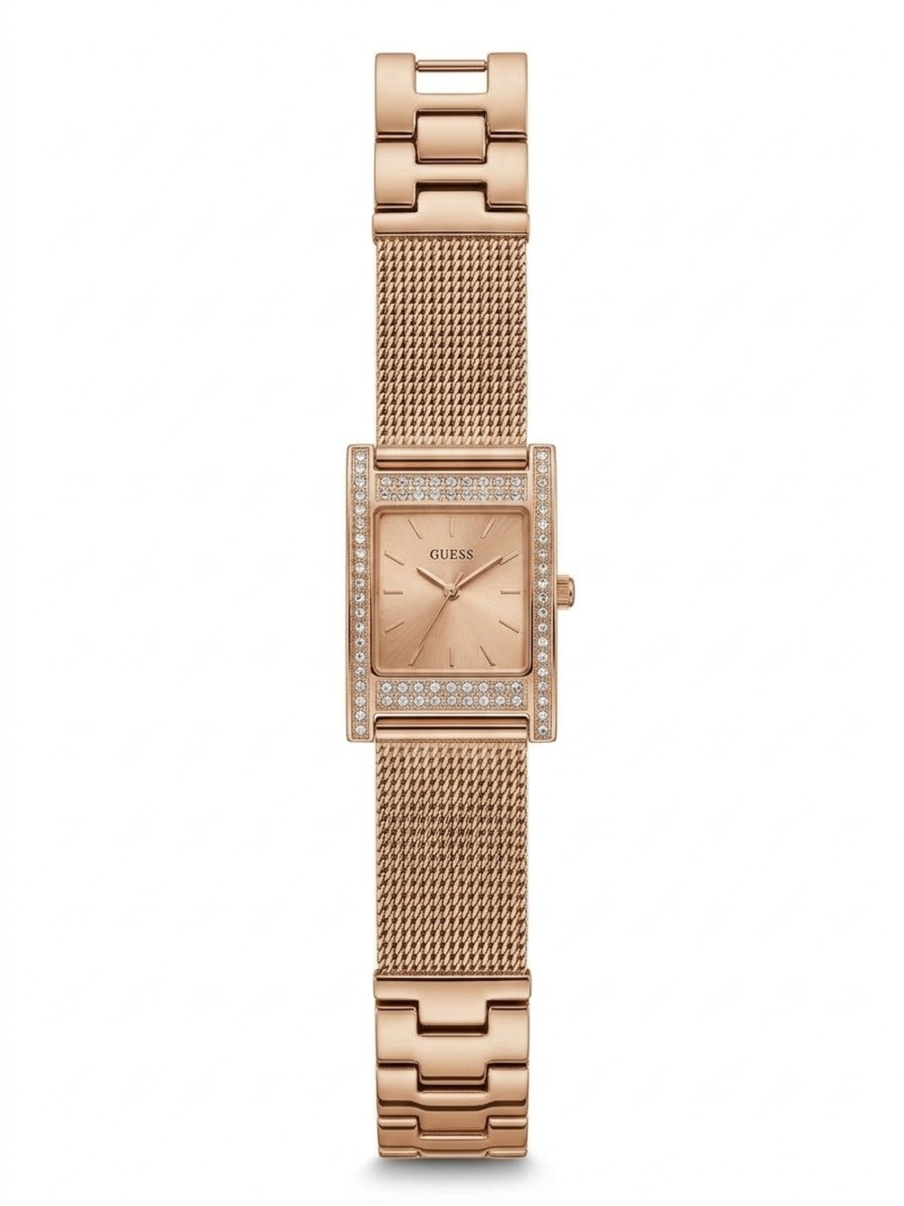 GUESS Rose Gold Crystal-Trim Rectangular Mesh Bracelet Watch